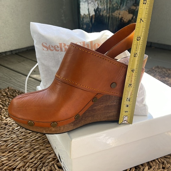 SeeByChloe Tan leather 3” wedge sling back Sz 39 - Picture 16 of 16